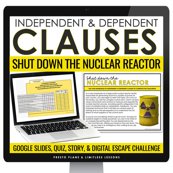 Independent & Dependent Clauses Digital Grammar Activity, Google Slides, & Quiz