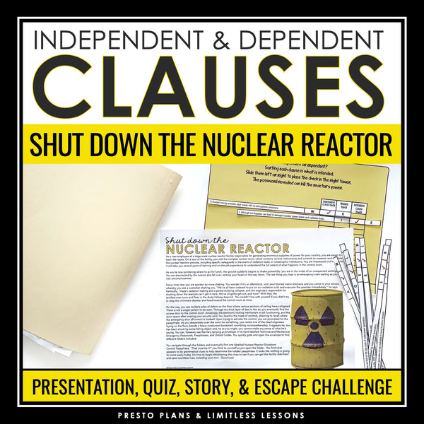 Independent & Dependent Clauses Grammar Activity Escape Challenge, Slides & Quiz
