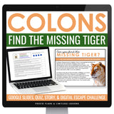 Colons Escape Room Punctuation Grammar Digital Activity, Google Slides, and Quiz