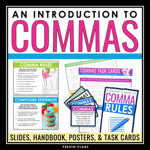 Comma Rules Introduction - Presentation, Practice Activity, Handout, and Posters