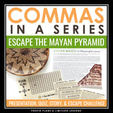 Commas in a Series Grammar Activity Escape Room Challenge, Presentation, & Quiz