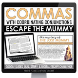 Commas in Compound Sentences FANBOYS Digital Escape Room Game, Slides, & Quiz
