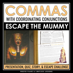 Commas in Compound Sentences FANBOYS Escape Room Grammar Game, Slides, & Quiz