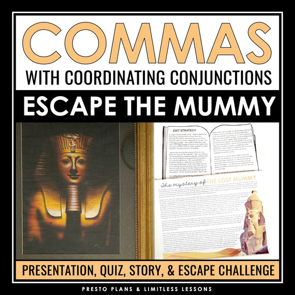 Commas in Compound Sentences FANBOYS Escape Room Grammar Game, Slides, & Quiz
