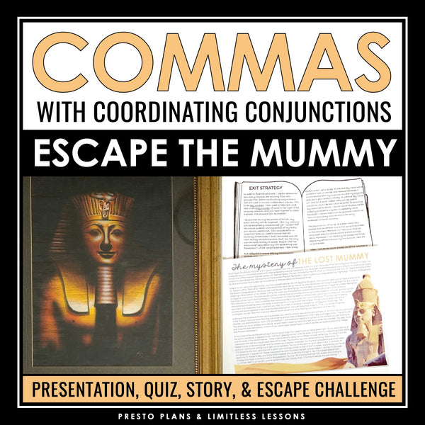 Commas in Compound Sentences FANBOYS Escape Room Grammar Game, Slides, & Quiz