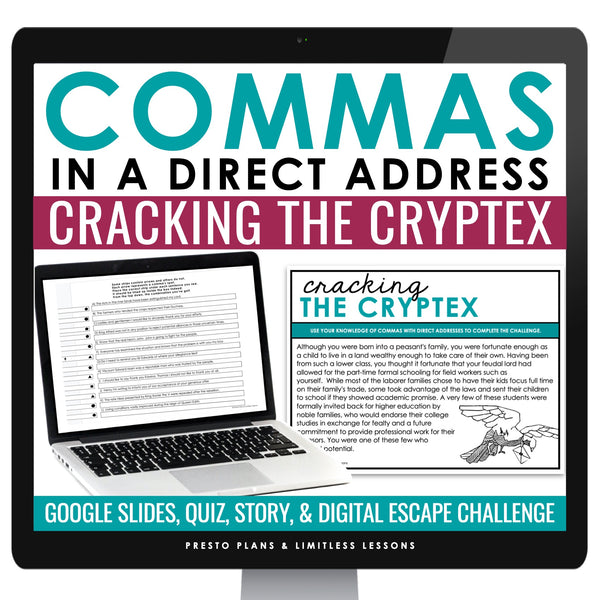 Commas in Addresses Escape Room Punctuation Digital Activity, Slides, & Quiz