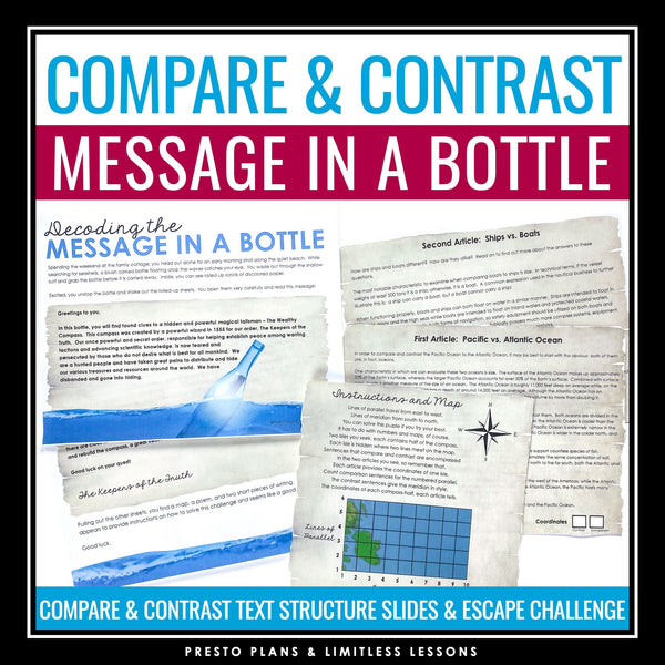 Compare and Contrast Text Structure Slides & Nonfiction Reading Escape Activity