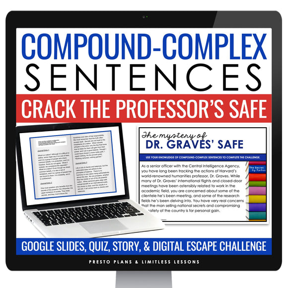 Compound-Complex Sentence Type Digital Grammar Activity Escape, Slides, & Quiz
