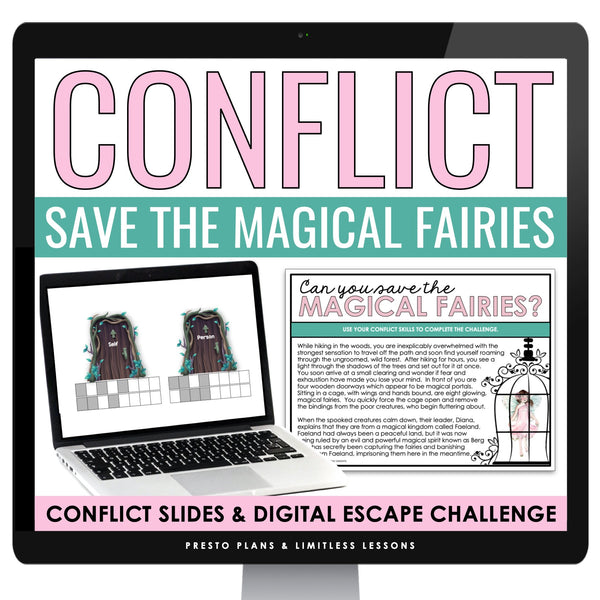 Types of Conflict Presentation Slides & Digital Escape Room Reading Activity