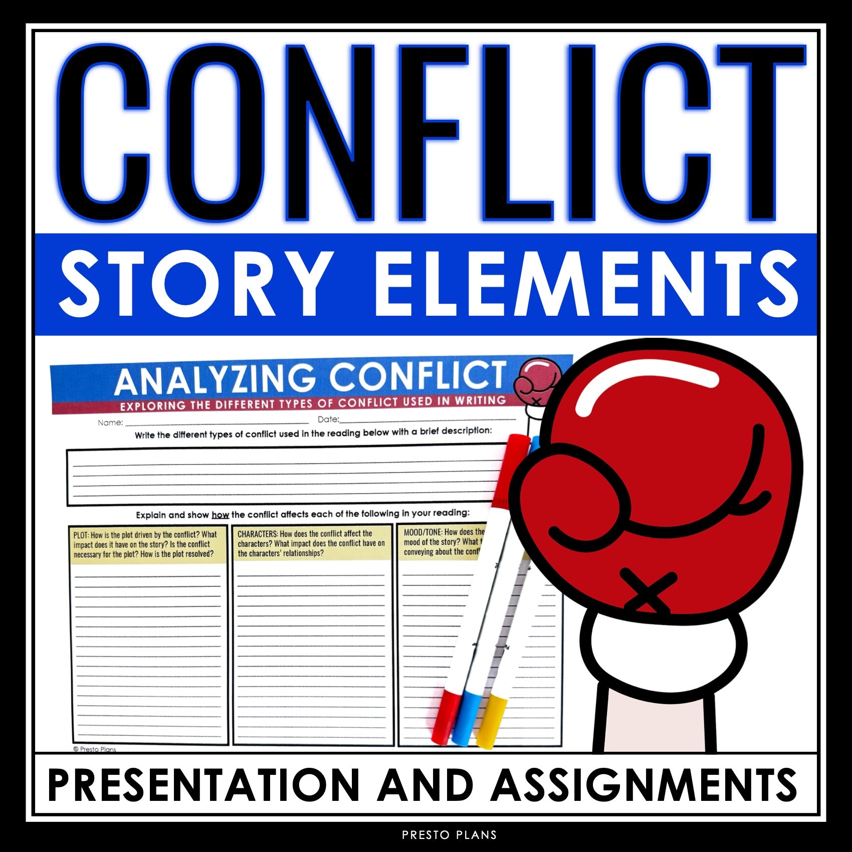 Types of Conflict Lesson - Slides & Story Elements Graphic