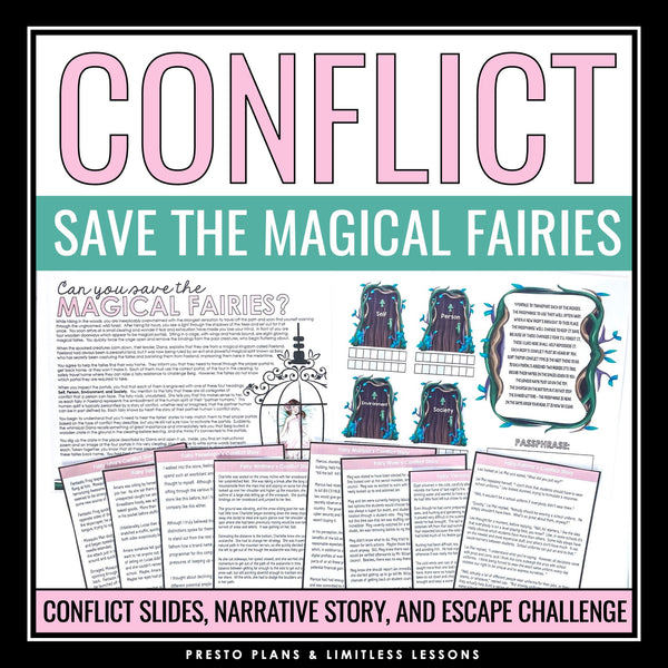 Types of Conflict Introduction Presentation and Escape Room Reading Activity