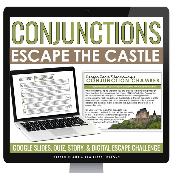 Coordinating Conjunctions Escape Room Digital Activity, Google Slides, and Quiz