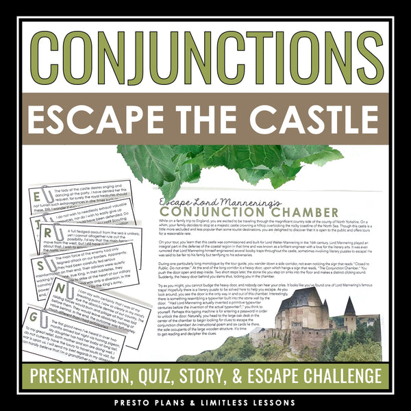 Coordinating Conjunctions Grammar Activity Escape Room Game, Slides, and Quiz