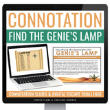 Connotation Presentation & Digital Escape Room Vocabulary Reading Activity