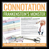 Connotation Vocabulary Word Practice Escape Activity Challenge, Slides, and Quiz