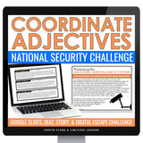 Coordinate Adjectives Escape Room Digital Grammar Activity, Slides, and Quiz