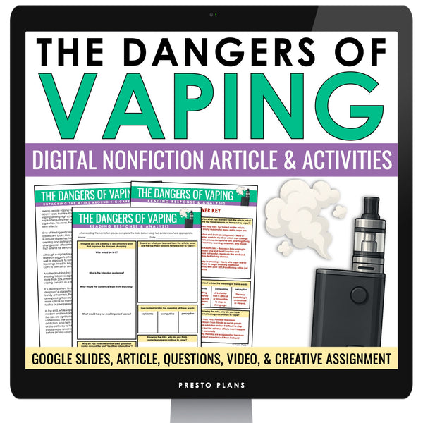 Nonfiction Reading Comprehension Digital Article & Activities Dangers of Vaping
