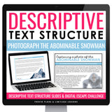 Descriptive Text Structure Slides & Digital Nonfiction Reading Escape Activity