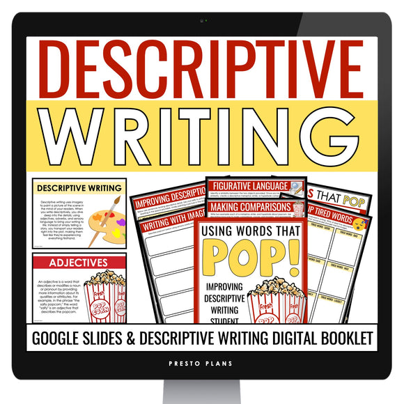 Descriptive Writing Digital Activities - Imagery & Figurative Language Popcorn