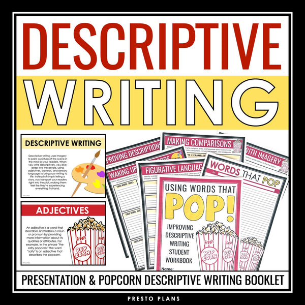 Descriptive Writing Activities - Imagery and Figurative Language Popcorn Writing