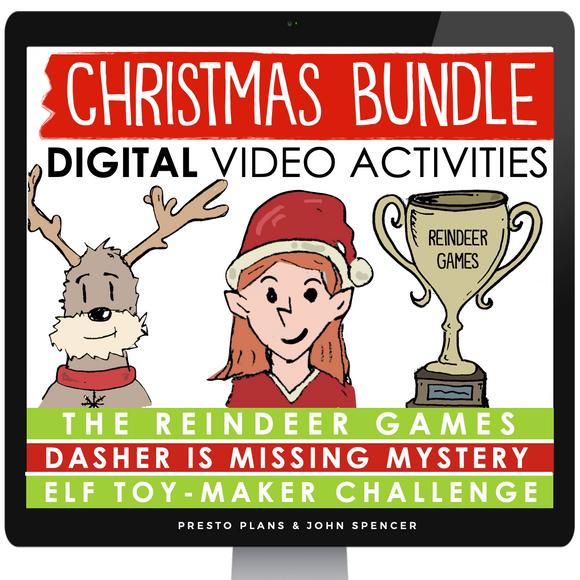 Christmas Activities Video Bundle: Mystery, Escape Room, & Toy Making Digital