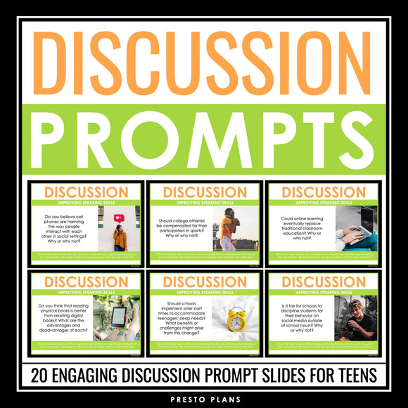 Discussion Prompts Speaking Activity for Middle or High - Presentation Slides