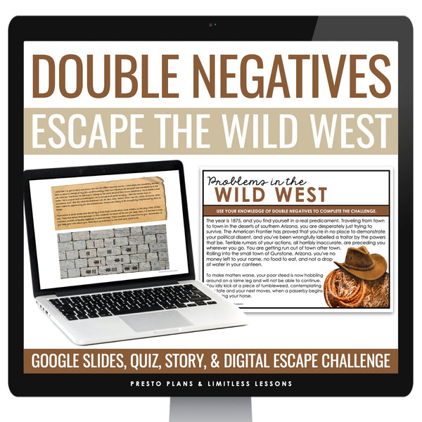 Double Negatives Escape Room Digital Grammar Activity, Google Slides, and Quiz