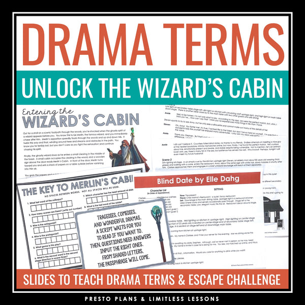 Drama Vocabulary Introduction & Theater Escape Room Script Reading Activity