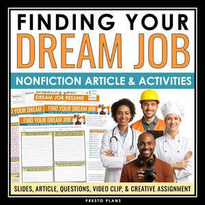 Nonfiction Reading Comprehension Article and Activities - Find Your Dream Job