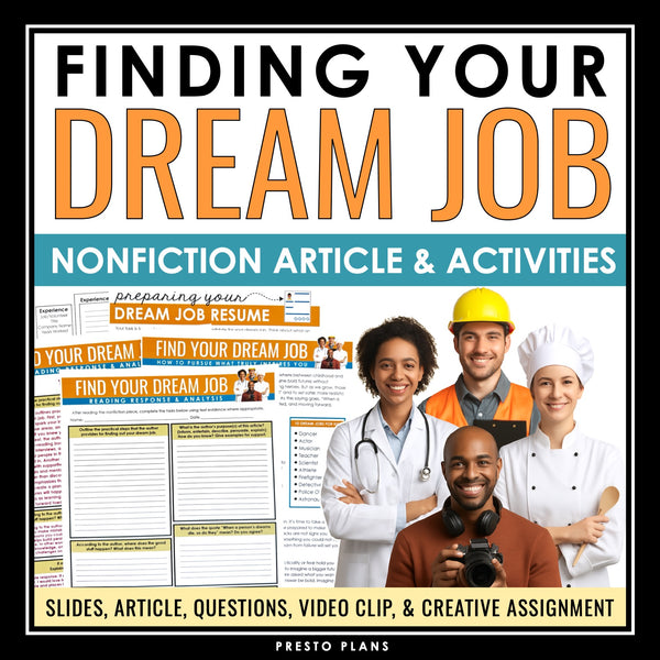 Nonfiction Reading Comprehension Article and Activities - Find Your Dream Job