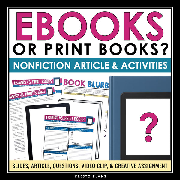 Nonfiction Reading Comprehension Article and Activities - Ebooks vs. Print Books