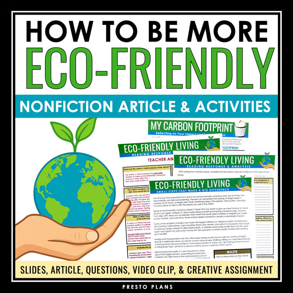 Nonfiction Reading Comprehension Article and Activities - Eco-Friendly Living