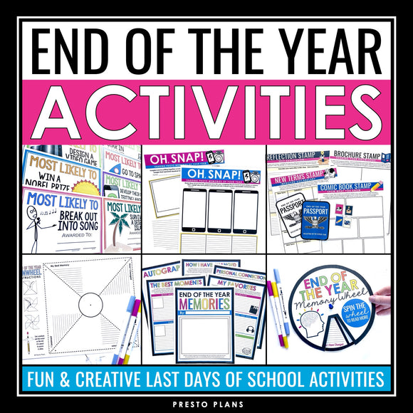 End of the Year Activity Bundle - Reflection Activities, Assignments, and Awards