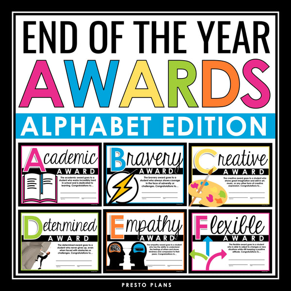 End of the Year Awards - Alphabet Edition ABC Student Awards Certificates