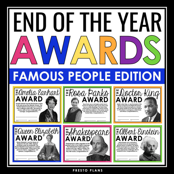 End of the Year Awards - Famous People Edition Student Award Certificates