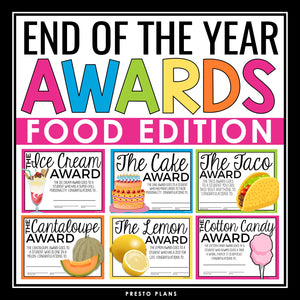 End of the Year Awards - Food Edition Student Award Certificates - Pun Awards