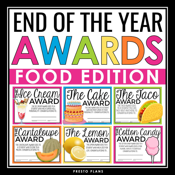 End of the Year Awards - Food Edition Student Award Certificates - Pun Awards