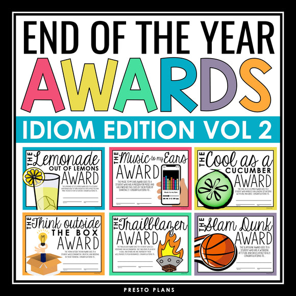 End of the Year Awards - Idiom Edition Vol 2 Student Awards Certificates