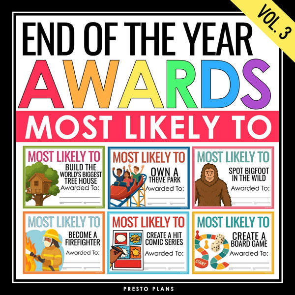 End of the Year Awards - Most Likely To Edition Student Award Certificates Vol 3