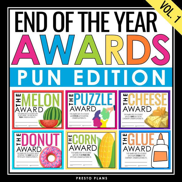 End of the Year Awards - Pun Edition Student Award Certificates Vol 1