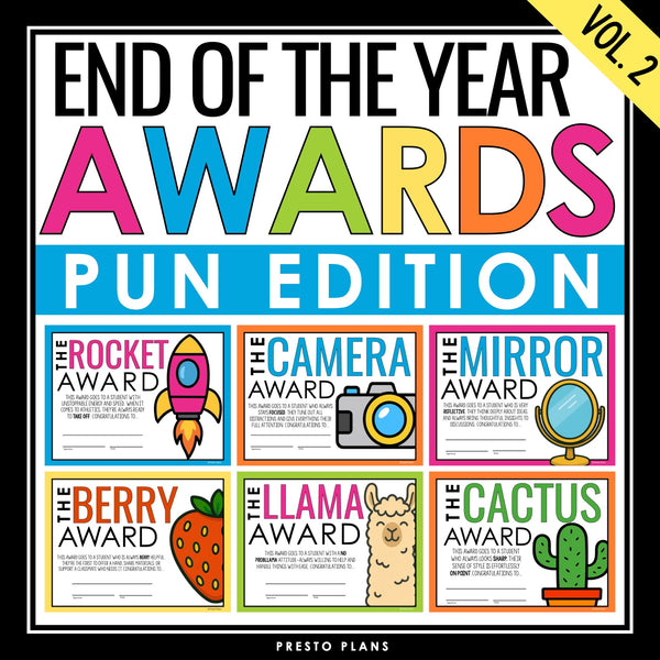 End of the Year Awards - Pun Edition Student Award Certificates Vol 2