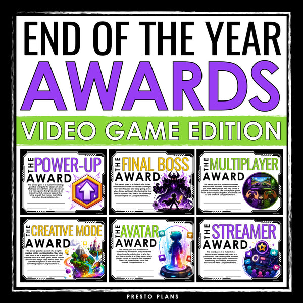End of the Year Awards – Video Game Edition Student Award Certificates