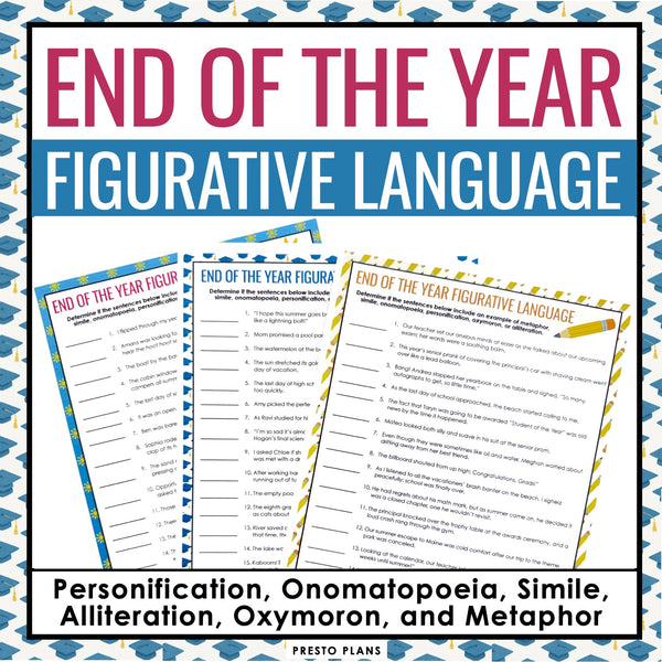 End of the Year Figurative Language Assignments – Literary Devices Activity
