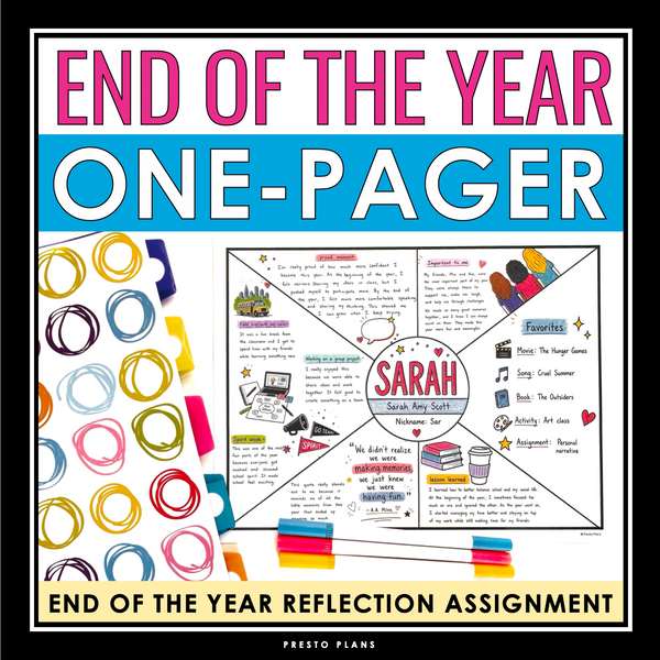 End of the Year One Pager Assignment - Last Week of School Reflection Activity