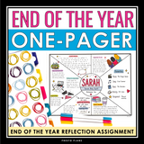 End of the Year One Pager Assignment - Last Week of School Reflection Activity