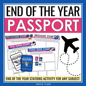 End of the Year Activity - Passport Stations Review & Reflection Fun Assignments