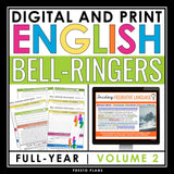 English Bell Ringers Lit Terms, Grammar, Vocabulary - Digital Print Bundle Vol 2
