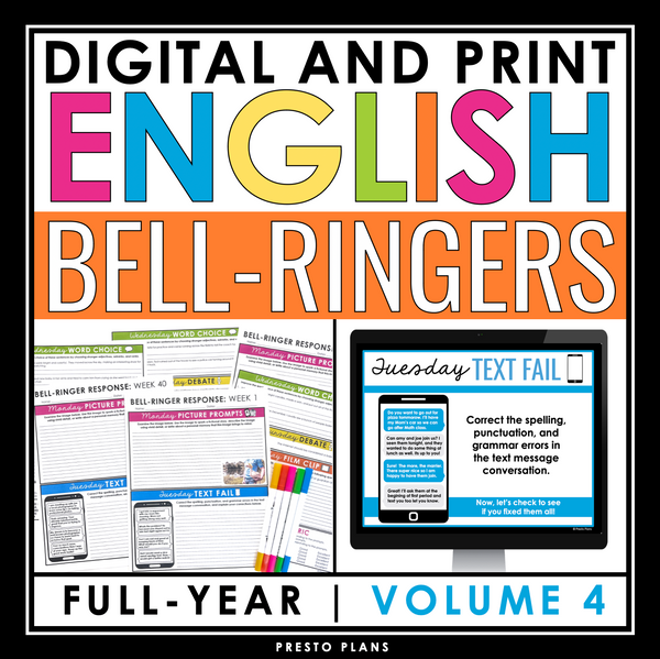English Bell Ringers Grammar, Word Choice, Writing - Digital Print Bundle Vol 4