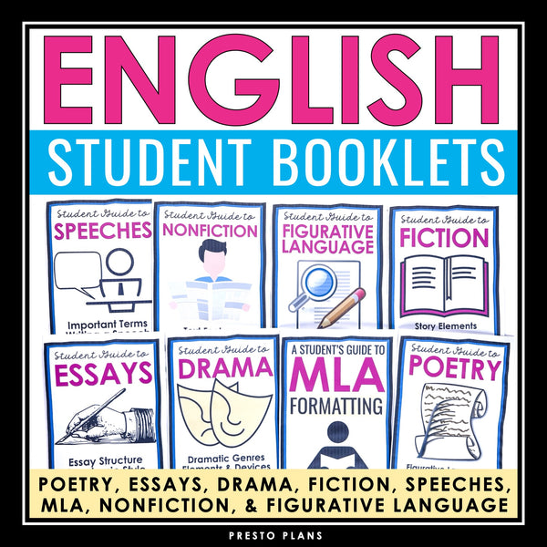 English Student Booklets - Poetry, Nonfiction, Fiction, Drama, MLA, Speeches