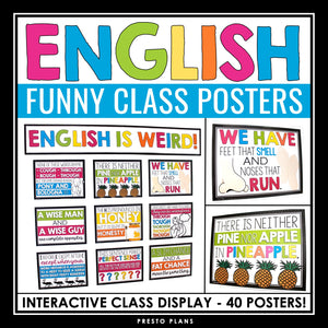 English Posters Classroom Bulletin Board Decor - 40 English is Weird Posters